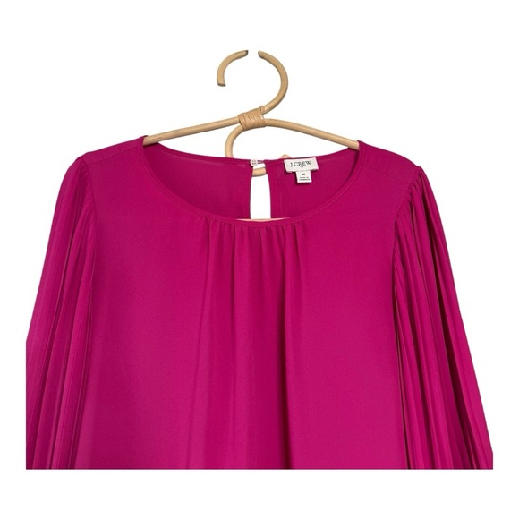J. Crew Fuchsia Pink High Neck Relaxed Fit Pleated Long Sleeve Top Career  BV630 - Picture 10 of 15
